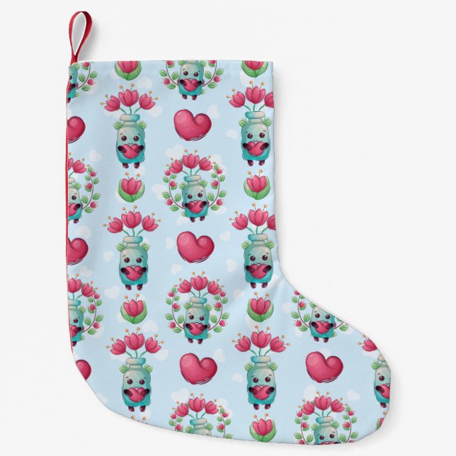 Lovely Floral Mason Jar Hearts Pattern Small Christmas Stocking (Front)