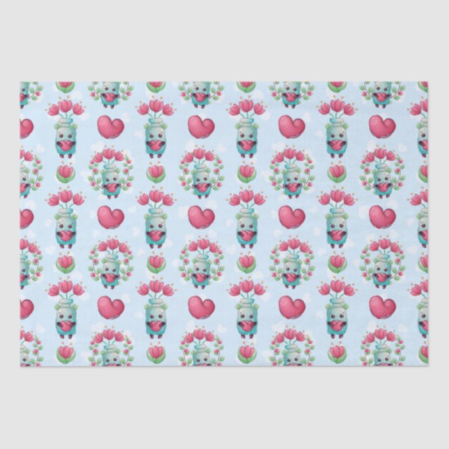 Lovely Floral Mason Jar Hearts Pattern Tissue Paper (Front)