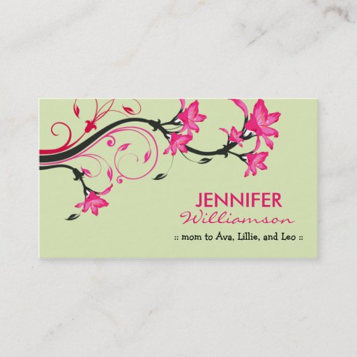 Customizable Lovely Floral Mommy Calling Card :: green/pink Business Card Template