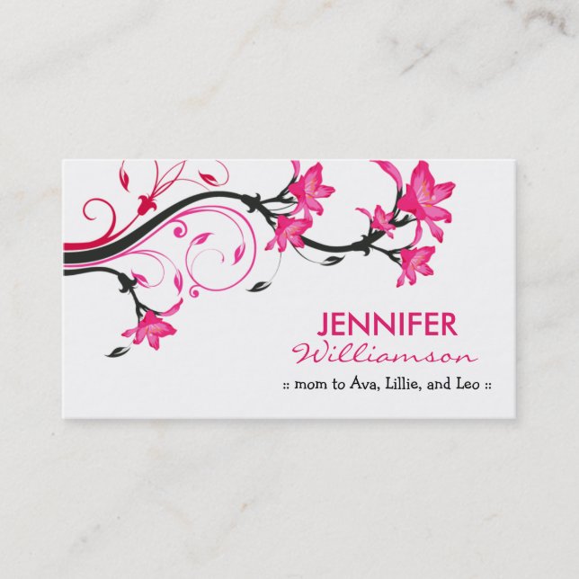 Lovely Floral Mommy Calling Card :: white/pink (Front)