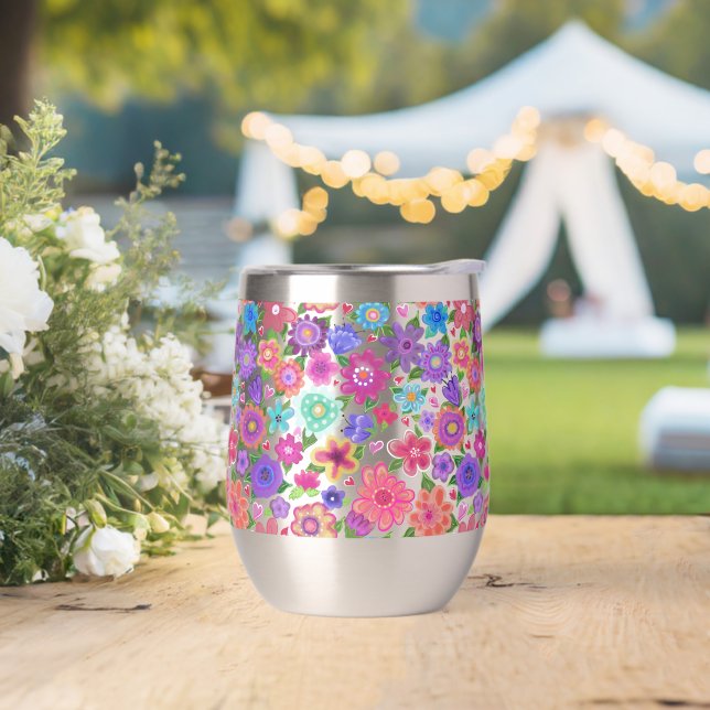 Lovely Floral Pattern Boho Style  Thermal Wine Tumbler (Wedding)