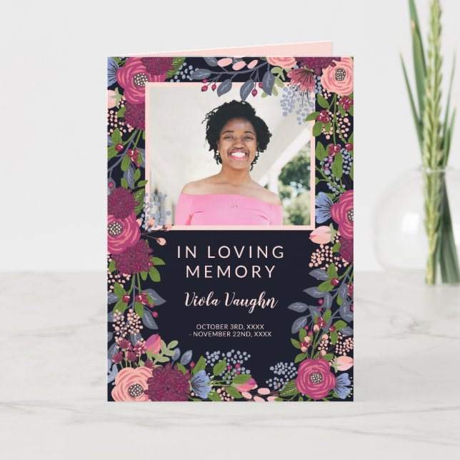 Lovely Floral Photo Funeral Program (Front)