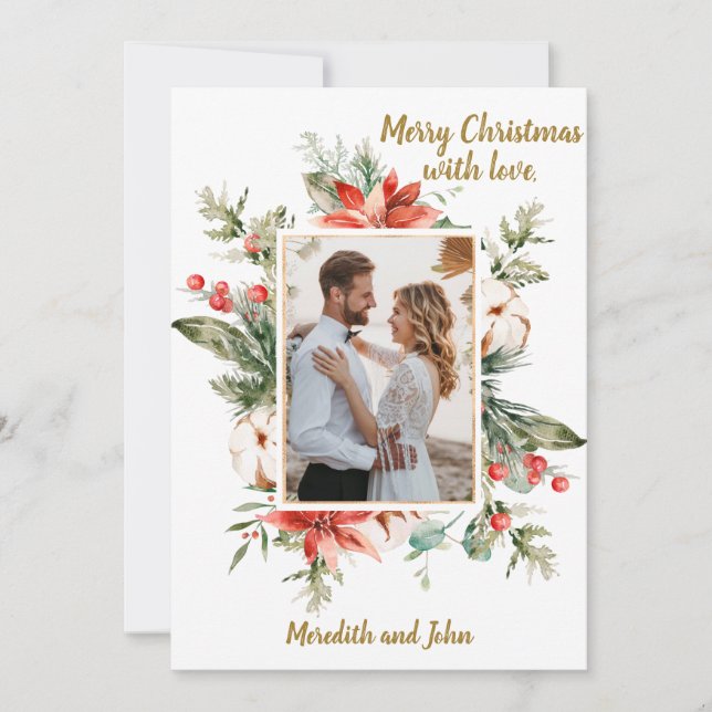 Lovely Floral Photo Wreath Christmas Card (Front)