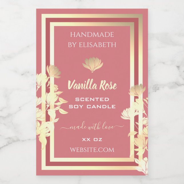 Lovely Floral Pink Gold Product Packaging Labels (Single Label)
