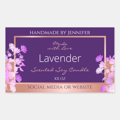 Lovely Floral Product Labels Purple and Rose Gold