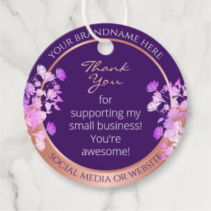 Lovely Floral Purple & Rose Gold Colored Thank You Favor Tags