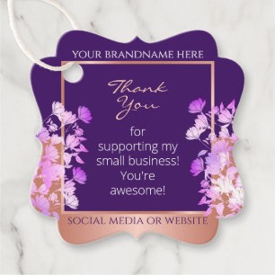 Lovely Floral Purple & Rose Gold Colored Thank You Favor Tags