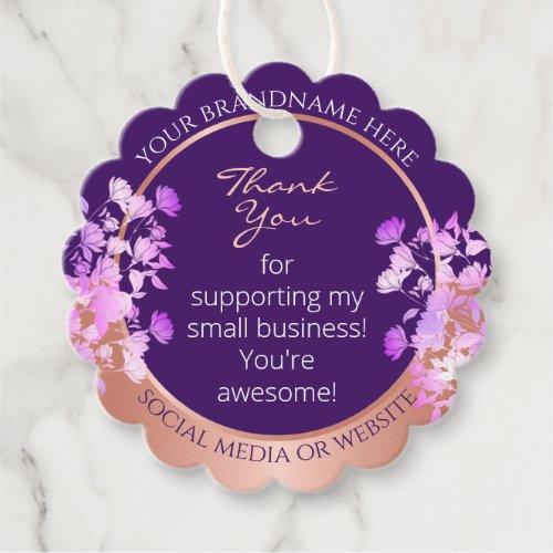 Lovely Floral Purple  Rose Gold Colored Thank You Favor Tags