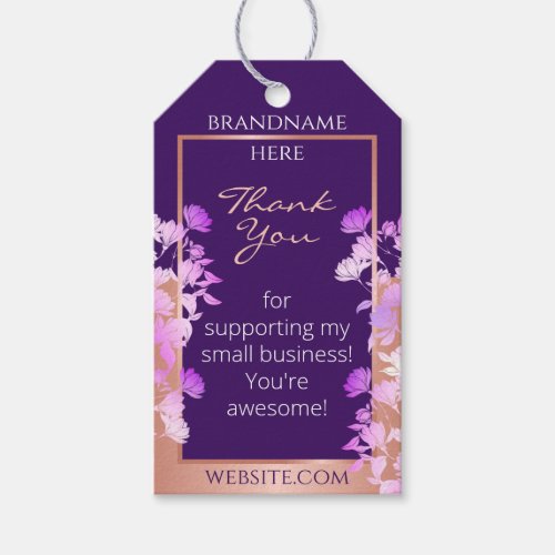 Lovely Floral Purple  Rose Gold Colored Thank You Gift Tags