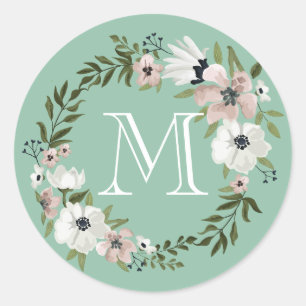 Lovely Floral Round Sticker - mint