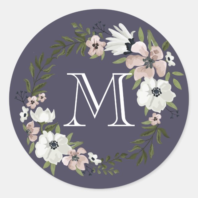 Lovely Floral Round Sticker - purple (Front)