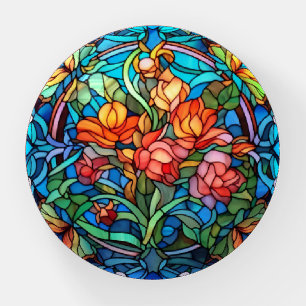 Lovely Floral Stained-Glass Look Paperweight