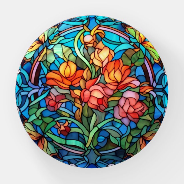 Lovely Floral Stained-Glass Look Paperweight (Front)