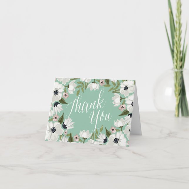 Lovely Floral Thank You Note Card - mint (Front)