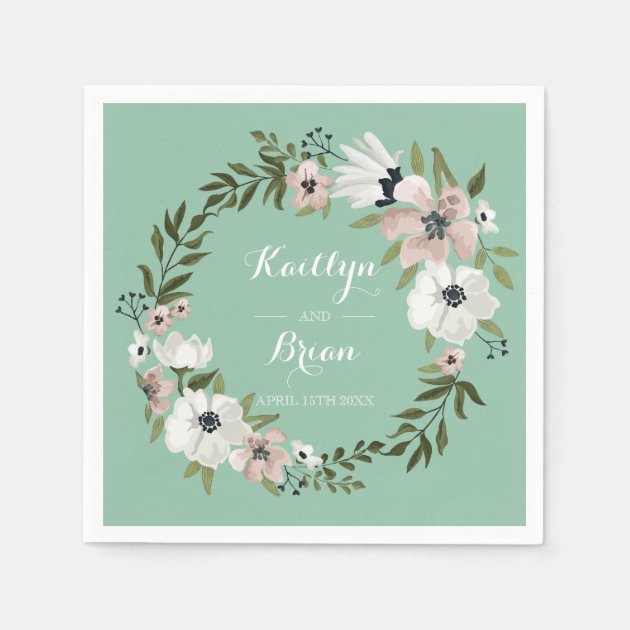 Lovely Floral Wedding Napkin - Mint