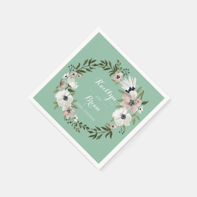 Lovely Floral Wedding Napkin - Mint