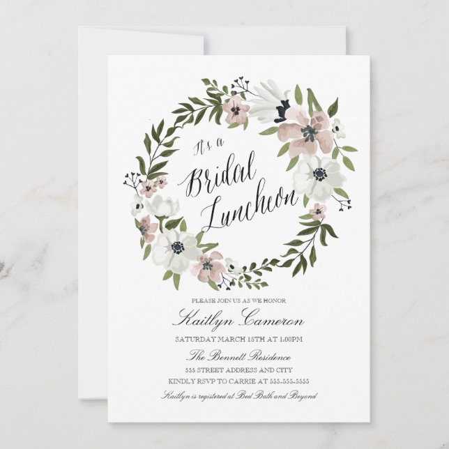 Lovely Floral Wreath- Bridal Luncheon Invitation (Front)