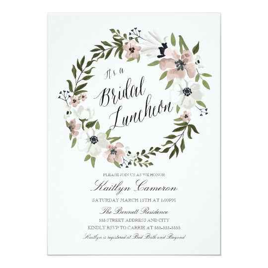 lovely floral wreath bridal luncheon invitation zazzle com