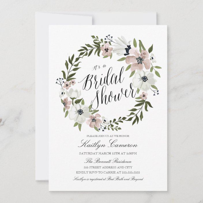 Lovely Floral Wreath Bridal Shower Invitation