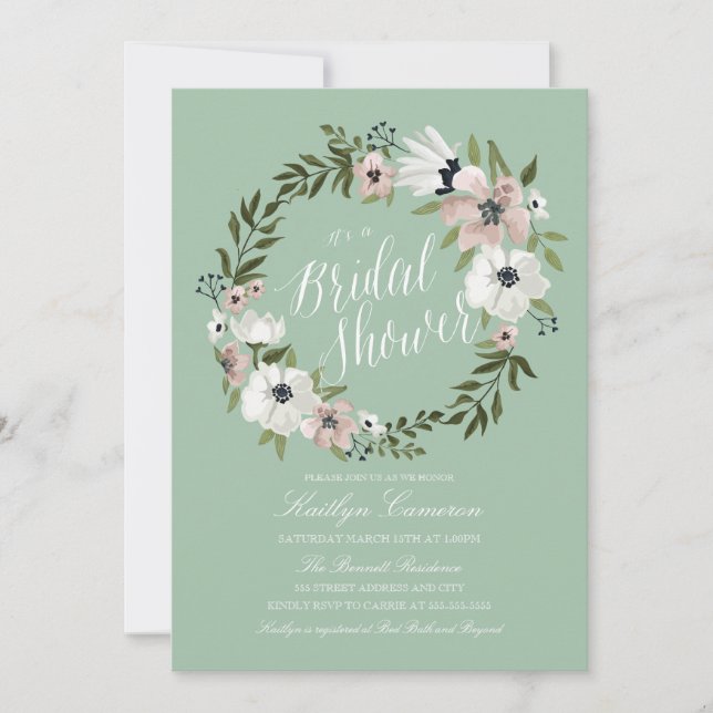 Lovely Floral Wreath- Bridal Shower Invitation (Front)