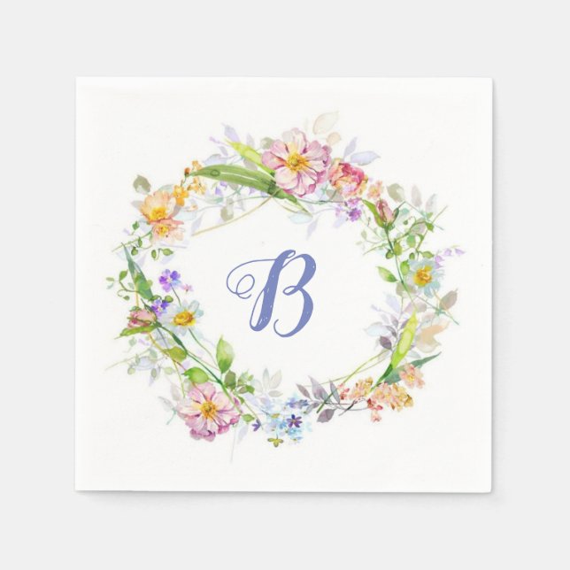 Lovely Floral Wreath Monogram Napkins (Front)