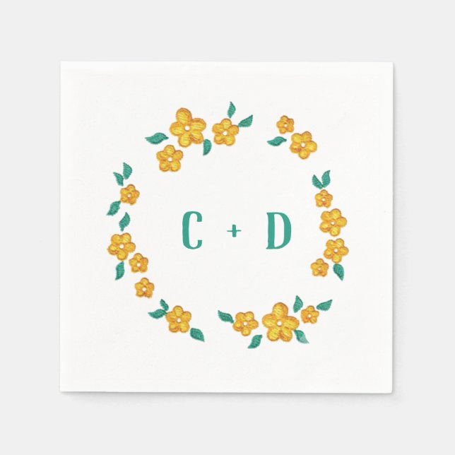 Lovely Floral Wreath Monogram Napkins (Front)