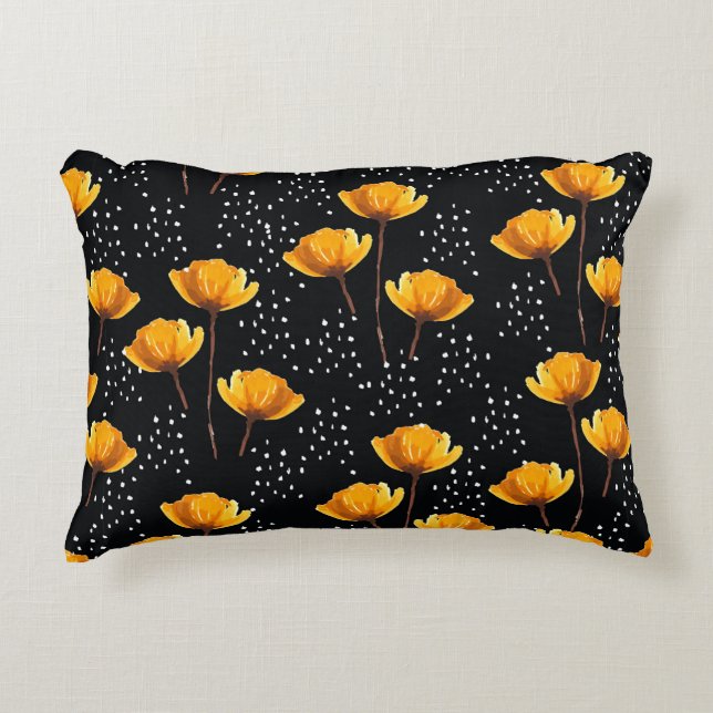 Lovely flower and polka dots illustration pattern accent pillow (Front)
