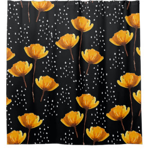 Lovely flower and polka dots illustration pattern shower curtain