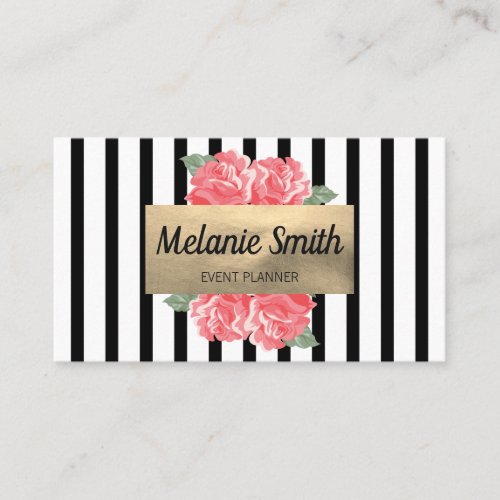 Lovely Flowers Chic Vertical Striped Business Card