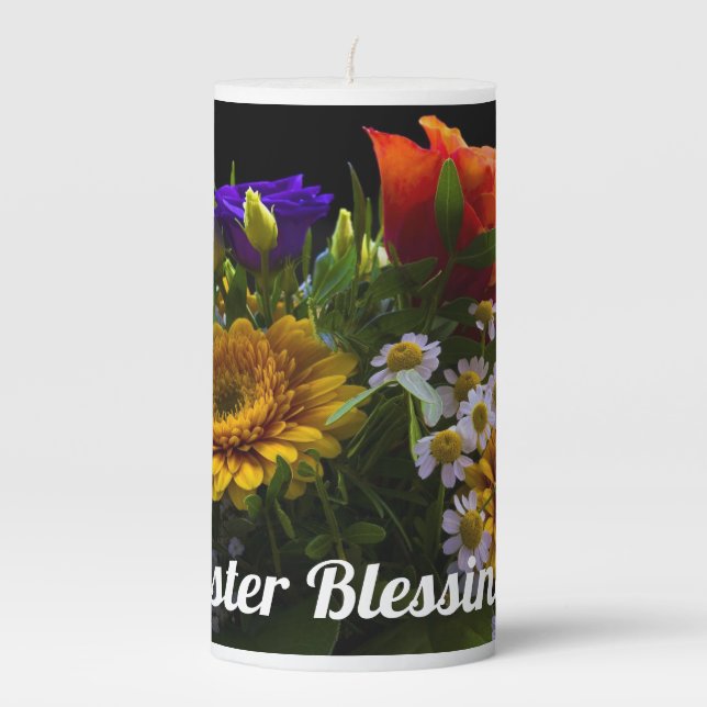 Lovely Flowers Easter Pillar Candle (Front)