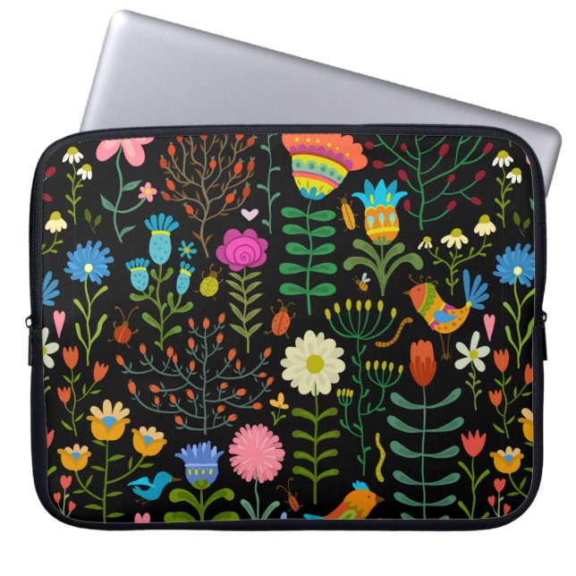 Lovely flowers hand drawn illustration pattern laptop sleeve (Front)