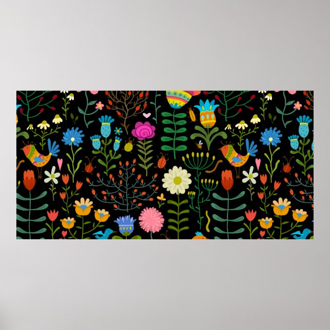 Lovely flowers hand drawn illustration pattern poster (Front)