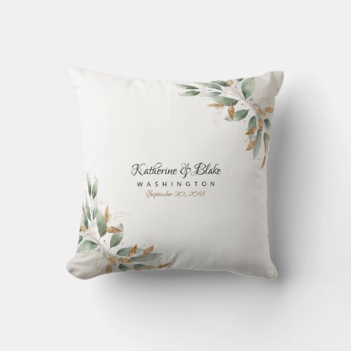 Lovely Foliage  Gold Custom Names Wedding   Throw Pillow