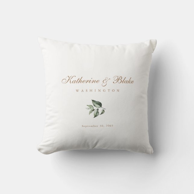Lovely Foliage & Gold Personalized Names Wedding   Throw Pillow (Front)