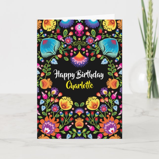Lovely Folklore Happy Birthday folded Card (Front)