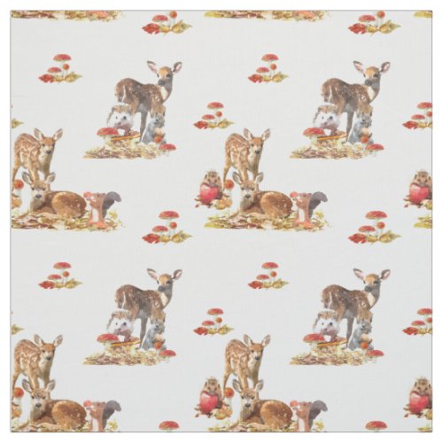 Lovely Forest Animals Autumn Art Pattern Fabric