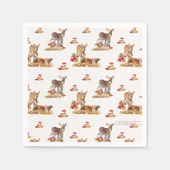 Lovely Forest Animals Autumn Art Pattern Napkins (Front)