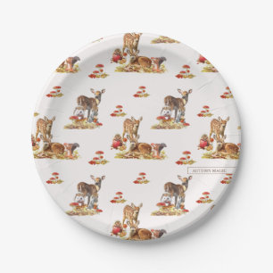 Lovely Forest Animals Autumn Art Pattern Paper Plates