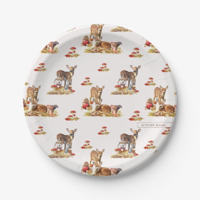 Lovely Forest Animals Autumn Art Pattern Paper Plates (Front)