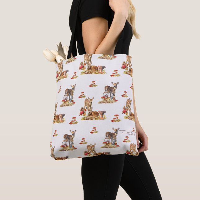 Lovely Forest Animals Autumn Art Pattern Tote Bag (Close Up)