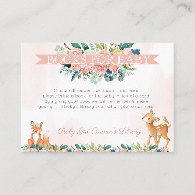Lovely Forest Woodland Animals Baby's Library Enclosure Card (Front)