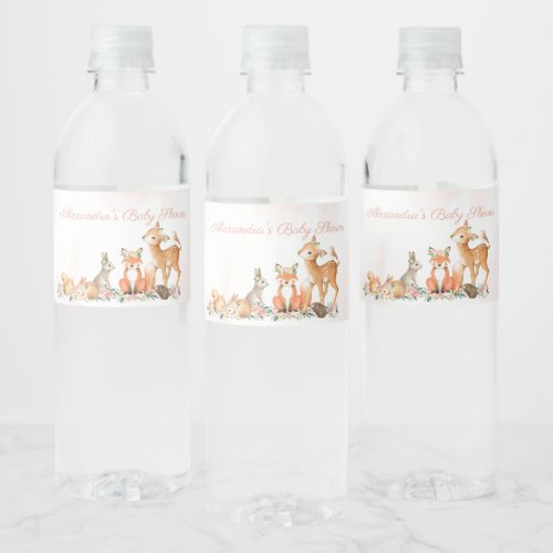 Lovely Forest Woodland Animals Girl Baby Shower Water Bottle Label