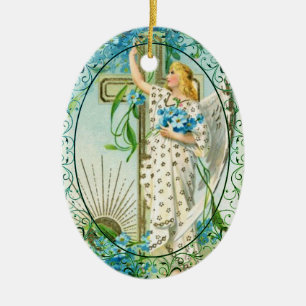 Lovely Forget Me Not Angel Ceramic Ornament