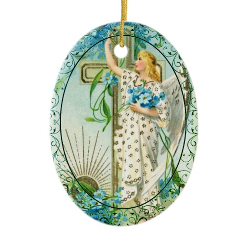 Lovely Forget Me Not Angel  Ceramic Ornament