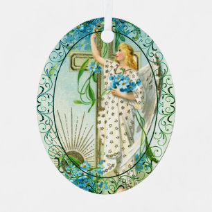 Lovely Forget Me Not Angel  Metal Ornament