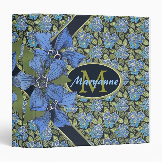 Lovely Forget me not Wildflowers Monogram 1.5 Inch Binder (Front/Spine)