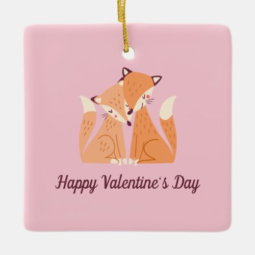 Lovely Foxes Couple Valentine Ceramic Ornament