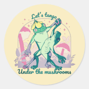 Lovely Frog Couple with Mushrooms Dance Classic Round Sticker