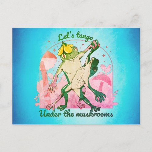 Lovely Frog Couple with Mushrooms Dance Postcard