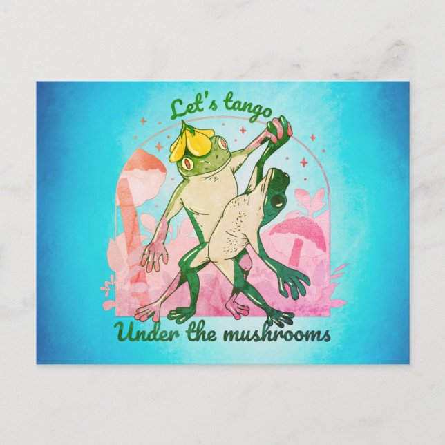 Lovely Frog Couple with Mushrooms Dance Postcard (Front)
